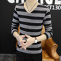 Male cotton t-shirt striped long sleeved t shirt o neck Tee shirt print t shirt