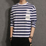 Male cotton t-shirt striped long sleeved t shirt o neck Tee shirt print t shirt