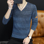 Male cotton t-shirt striped long sleeved t shirt o neck Tee shirt print t shirt