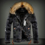 Denim Warm Jacket Men Streetwear Fur Collar Hooded Coats Black Blue Punk Style Velvet Parka