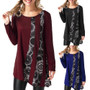 Print Patchwork Long Sleeve T-Shirt O-neck Pullover Blouse Tops