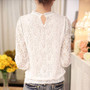 Solid Long Sleeve O Neck Lace Casual Tops  Blouse T-Shirt