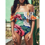 Floral ruffle off the shoulder one piece monokini swimsuit