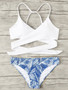 Wrap up lace up blue leaf 2 piece bikini set