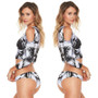 Tropical print long sleeve 2 piece bikini swimsuit