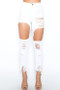 Ladies white high waist cutout distressed fringe skinny jeans