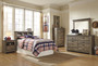 Cremona Brown Casual Bedroom Set: Twin Bookcase Headboard, Dresser, Mirror, Nightstand, Chest