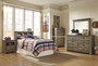 Cremona Brown Casual Bedroom Set: Twin Bookcase Headboard, Dresser, Mirror, 2 Nightstands