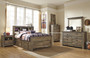 Cremona Brown Casual Bedroom Set: Twin Bookcase Bed with 2 Drawer Storage, Dresser, Mirror, 2 Nightstands
