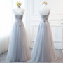 MNZ8&6#Gray and Champagne round collar lace up Medium and long term sleeve Bridesmaid Dresses wedding party prom dress 2018