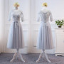 MNZ8&6#Gray and Champagne round collar lace up Medium and long term sleeve Bridesmaid Dresses wedding party prom dress 2018