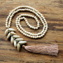 6mm White stone bead necklace with handmade Natural shell tassel long necklace