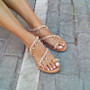 Vintage Boho Sandals Women Leather Beading Flat Sandals