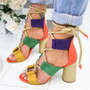 New Boho Sandals Women High Heel Peep Toe Lace Up Sandals