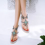 r String Bead Gladiator Sandals Woman Crystal Peep Toe Ankle Strap Flats Boho Shoes