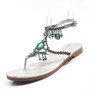 r String Bead Gladiator Sandals Woman Crystal Peep Toe Ankle Strap Flats Boho Shoes