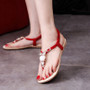 Hot fashion women sandals elastic t-strap bohemia beaded owl slipper flat sandals