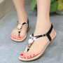 Hot fashion women sandals elastic t-strap bohemia beaded owl slipper flat sandals