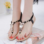 Hot fashion women sandals elastic t-strap bohemia beaded owl slipper flat sandals