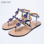 Bohemia diamond sandals flip flop Rhinestone shoes Boho Casual t-strap shoes