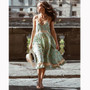 Vintage Strappy Ruffles Floral Chic Dress