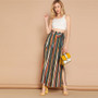 Boho Self Belted Split Side Colorful Striped Pants