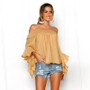 Ruffles Off Shoulder Leaf Print Boho Blouses