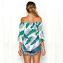 Ruffles Off Shoulder Leaf Print Boho Blouses