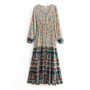Boho Hippie Button Floral Print Maxi Dress
