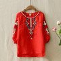 Vintage Floral Embroidered Lantern Sleeve Blouses