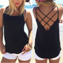 Spaghetti Strap Sexy  Backless Cross T-Shirts Tops