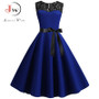 Blue Lace Patchwork Summer Dress Women 2019 Elegant Vintage Party Dress Casual Office Ladies Work Dress Plus Size