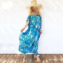Summer Boho Women Off Shoulder Dress Bohemian Loose Split Long Dress Vintage Print Beach Dress