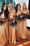 Elegant Spaghetti Strap Gold Chiffon Bridesmaid Dress