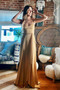 Elegant Spaghetti Strap Gold Chiffon Bridesmaid Dress