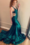 Elegant V Neck Mermaid Teal Long Prom Dress