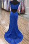 Elegant V Neck Mermaid Royal Blue Long Lace Prom Dress