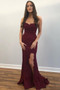 Elegant Strapless Burgundy Long Prom Dress with Slit