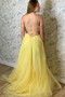 Elegant Straps Yellow Long Prom Dress with Lace Appliques