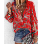 2020 New Design Plus Size Women Blouse V-neck Long Sleeve Chains Print Loose casual Shirts Womens Tops And Blouses