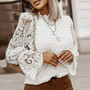 Autumn Elegant Lace Women Blouses Shirt Fashion New Ruffles Long Sleeve Shirts Tops Office Lady Vintage O Neck Hollow Out Blusas