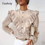 Autumn Elegant Lace Women Blouses Shirt Fashion New Ruffles Long Sleeve Shirts Tops Office Lady Vintage O Neck Hollow Out Blusas