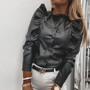 New Elegant PU Leather Black Shirt Blouse Women O-Neck Button Ruffle Shirts Casual Autumn Winter Female Long Sleeve Tops Blusas