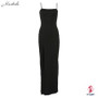 Macheda Autumn Women Spaghetti Strap Dress Autumn Sexy Split Solid Slim Lady Ankle Length Vintage Wear Dress