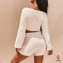 Casual Two Piece Sets Flare Sleeve Sweatshirts 2 Piece Shorts Set Sexy Fluffy Suits Lounge Set