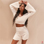 Casual Two Piece Sets Flare Sleeve Sweatshirts 2 Piece Shorts Set Sexy Fluffy Suits Lounge Set