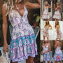 Summer Boho Sexy Chiffion Mini Dress Women Deep V-neck Sleeveless Party Beach Dress Sundress