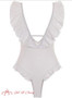 Summer Sexy Bodysuits Solid Color Ruffles Bikini Deep V Elegant Beach Style Women Bodysuits