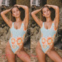 Women One Piece Swimwear Bathing Suit Sunflower Print Swimsuit Monokini Push Up Padded Bikini Bathing Beach Clothing