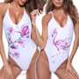 Flamingo Print One-piece Suits Ruffle Bikinis Woman Floral Swimsuit Female Bathers Sexy Swimwear
